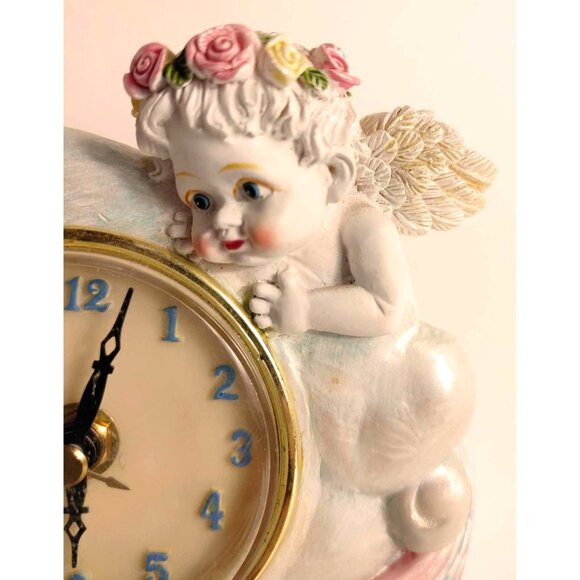 Vintage Cherub & Angel Rainbow Wall Clock With Floral Accents Clock Works READ - Picture 8 of 12